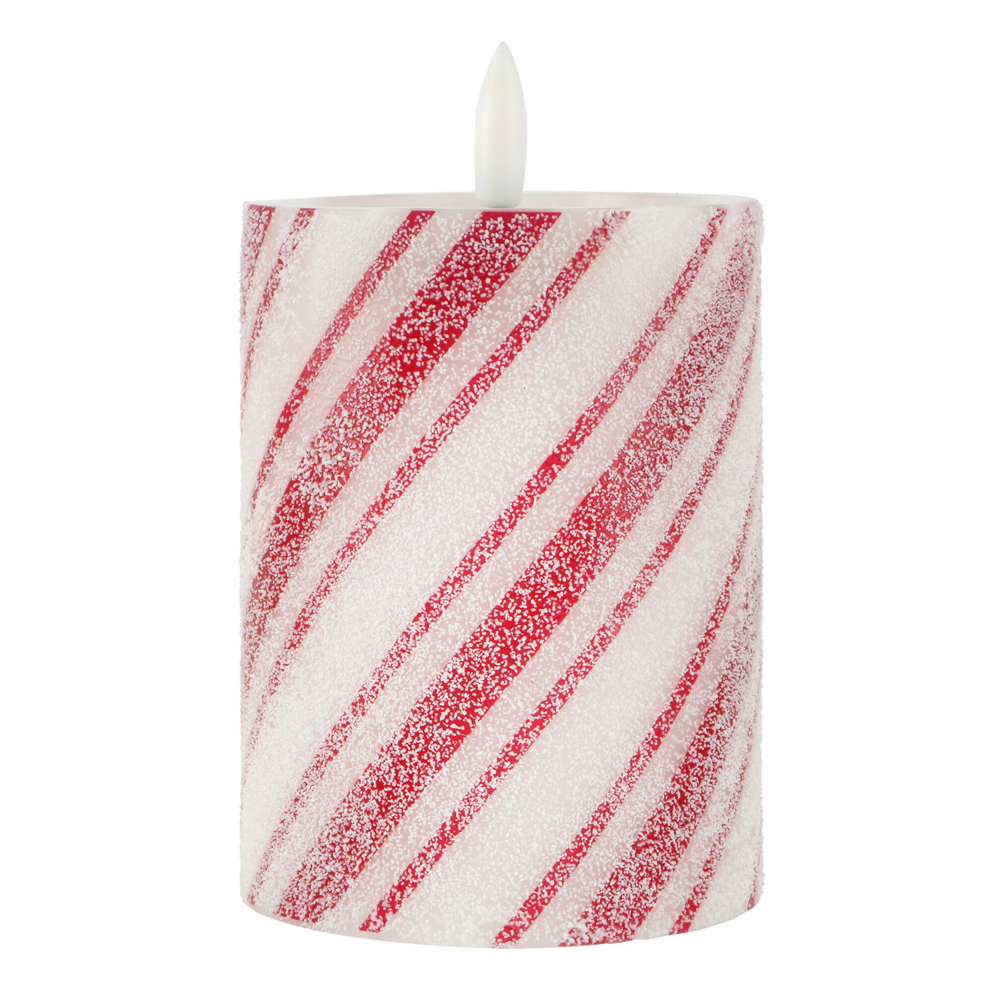 Red & White Stripes LED Wax Pillar Candle by Ashland